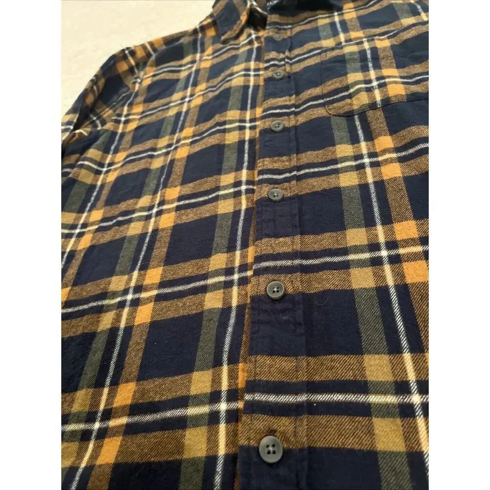 J. Crew Mens Flannel Shirt Blue/Brownish Orange Plaid Size Sm Classic Fit